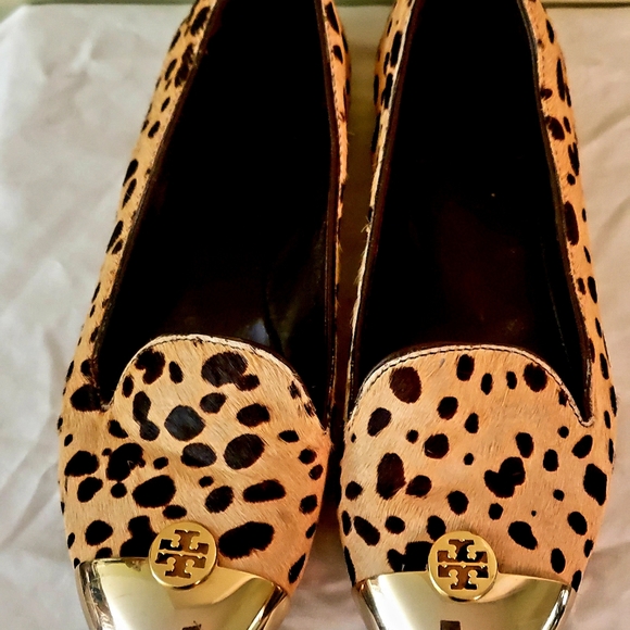 Tory Burch Calf Hair Women's Kaitlin Smoking Flats Cheetah Print/Gold Size 5 - Picture 2 of 4